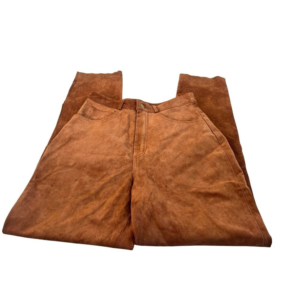 vtg 90's Lew Magram Orange Brown High Rise Suede Pants‎ Size 10 Western Boho - Picture 4 of 6